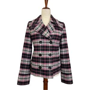 PINK VICTORIA’S SECRET  Black Pink  Wool Blend Double Breasted Pea  Coat Sz SP